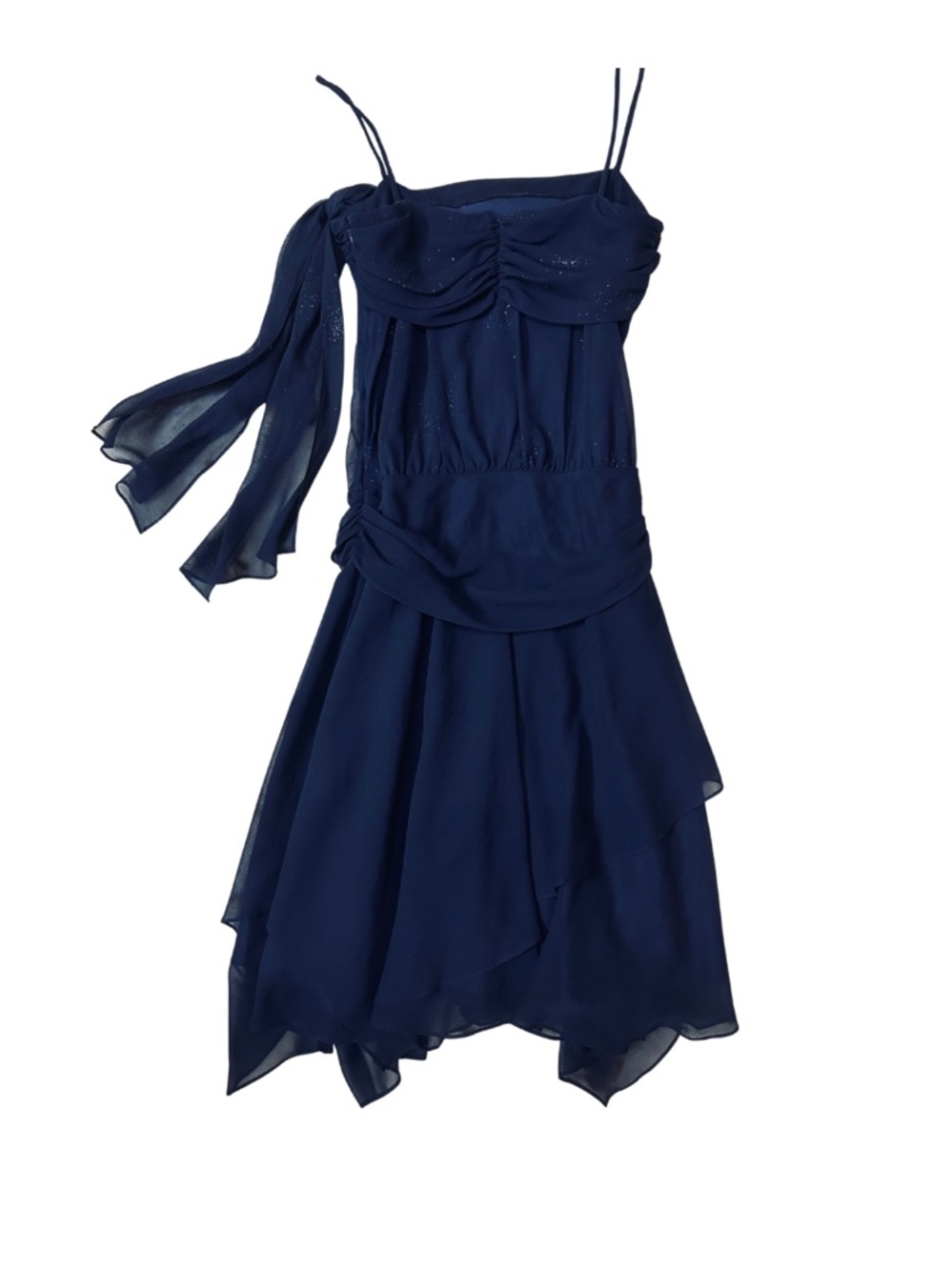 Navy Chiffon Asymmetric Cocktail Dress